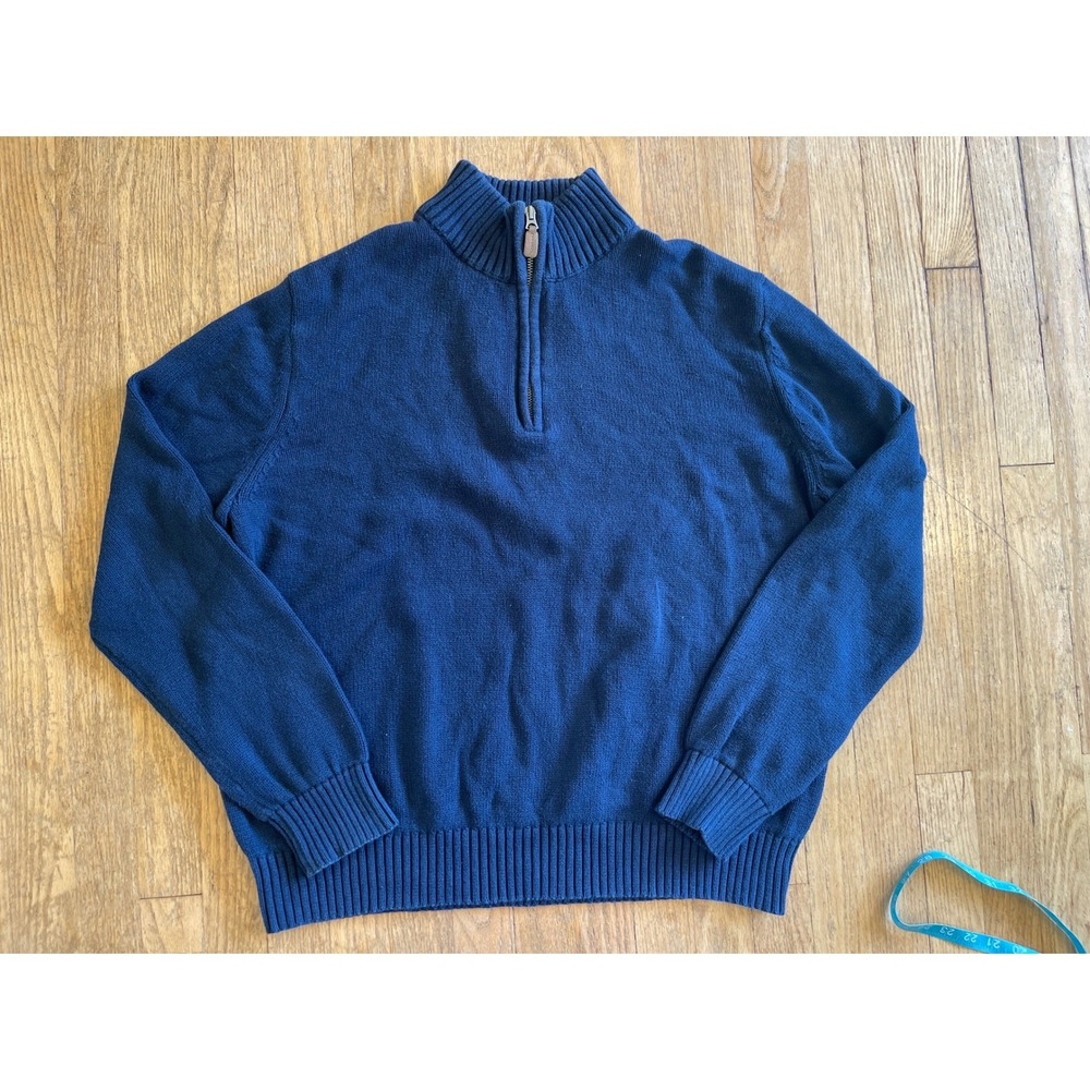 St Johns Bay Mens XL Navy Blue Cotton Quarter Zip Pullover Sweater‎ Mock Neck - Picture 2 of 8